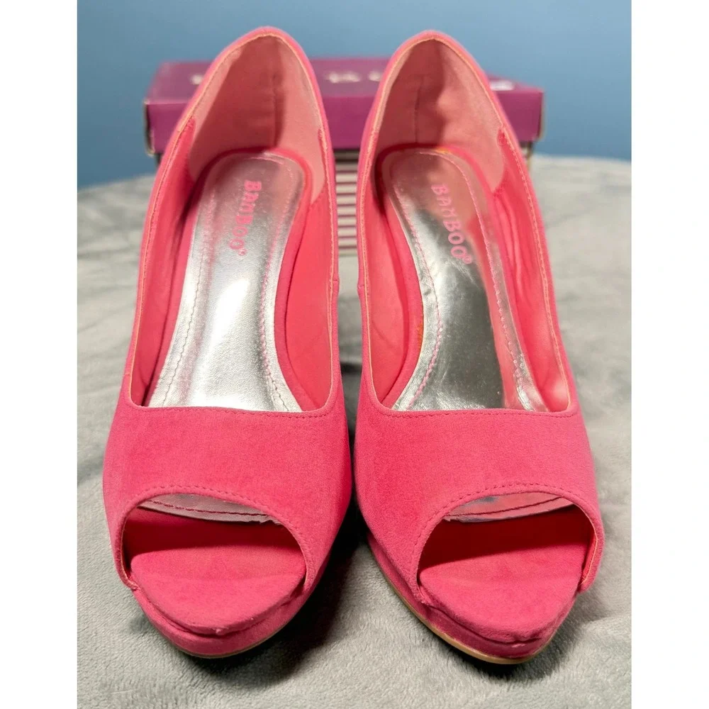 Bamboo Corey01 Womens 6 Pink Peep Toe Platform Stiletto Heels Pumps